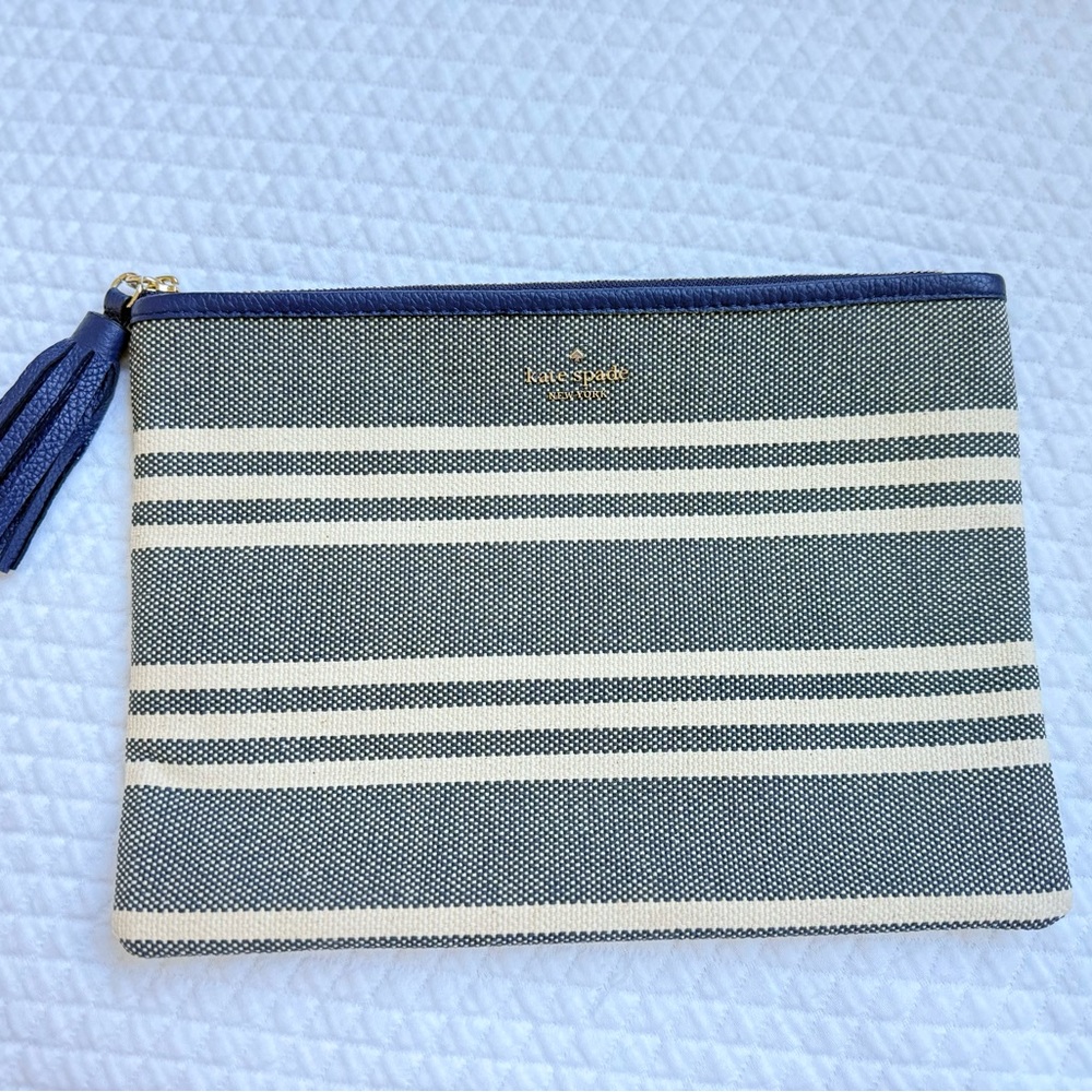 Kate Spade Navy & ivory striped pouch